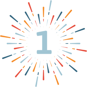 Propel Marketing 2019 Resolution Countdown - Number 1 with blue, orange, and red line bursts coming outward