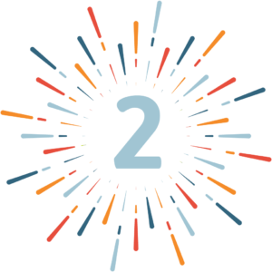 Propel Marketing 2019 Resolution Countdown - Number 2 with blue, orange, and red line bursts coming outward