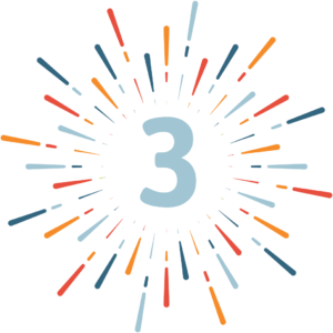 Propel Marketing 2019 Resolution Countdown - Number 3 with blue, orange, and red line bursts coming outward