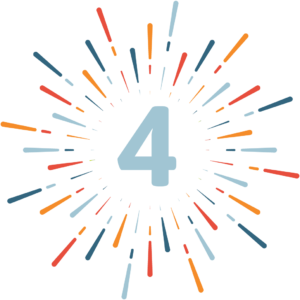 Propel Marketing 2019 Resolution Countdown - Number 4 with blue, orange, and red line bursts coming outward