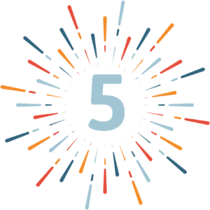 Propel Marketing 2019 Resolution Countdown - Number 5 with blue, orange, and red line bursts coming outward