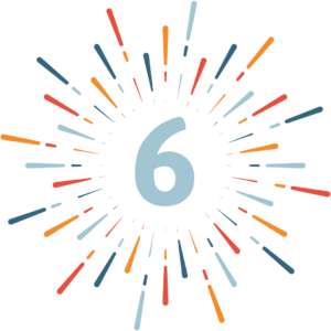 Propel Marketing 2019 Resolution Countdown - Number 6 with blue, orange, and red line bursts coming outward