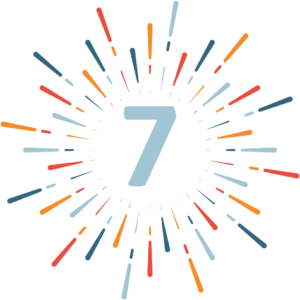 Propel Marketing 2019 Resolution Countdown - Number 7 with blue, orange, and red line bursts coming outward